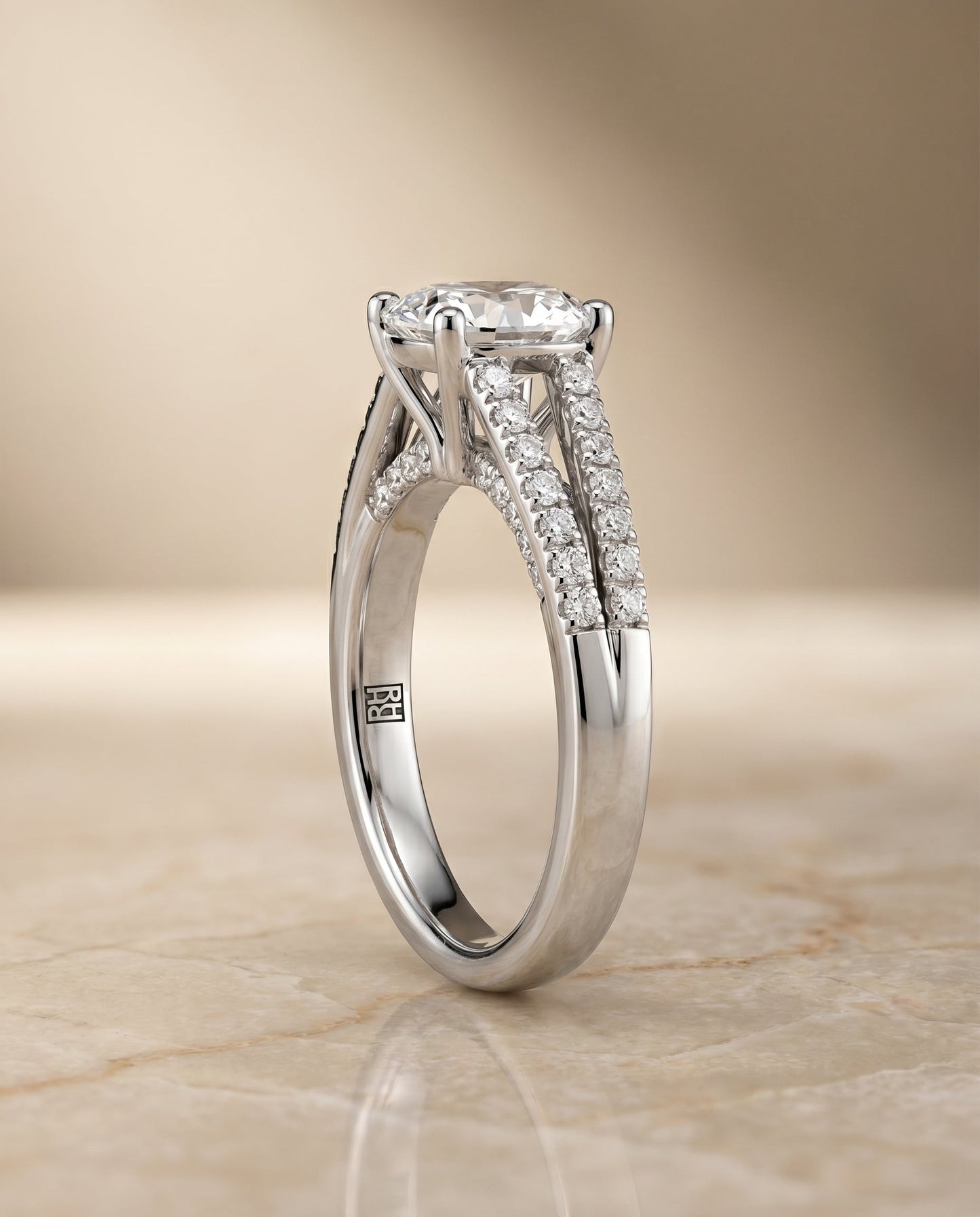 Jessie Select Split Shank French Pave Radiant Solitaire in Platinum – view 2