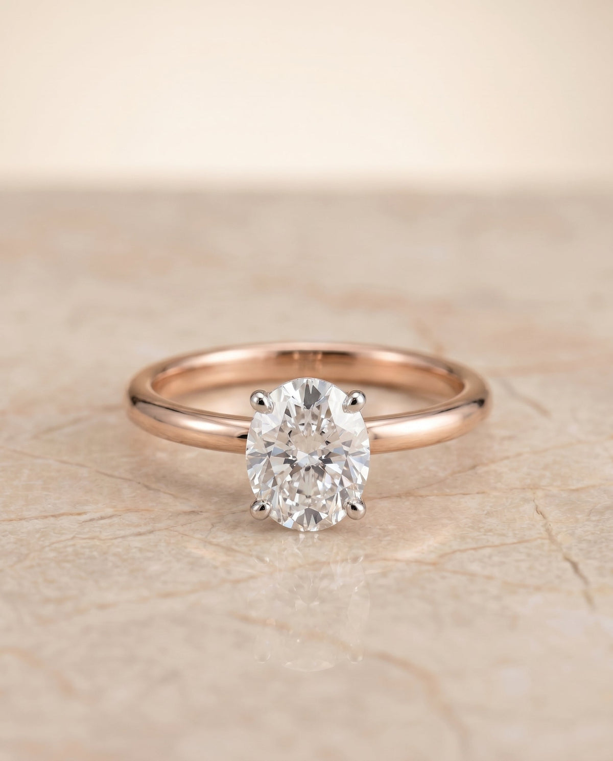 ตัวเรือนแหวนหมั้นเพชร Joni ทรงรี ทองคำชมพู 14K จาก RockHer