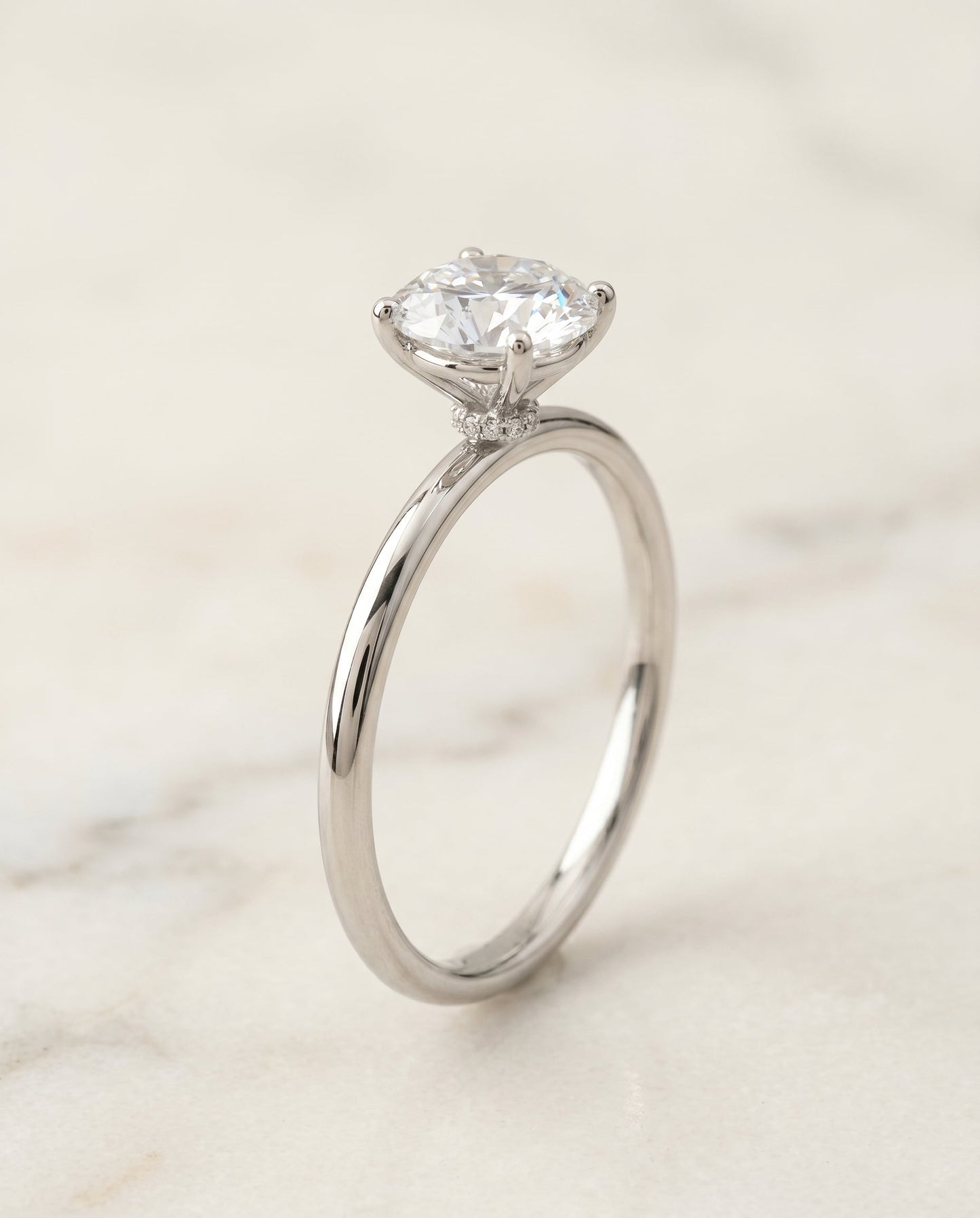 The Joni Hidden Halo Solitaire Engagement Ring Setting for Round Diamonds in Platinum