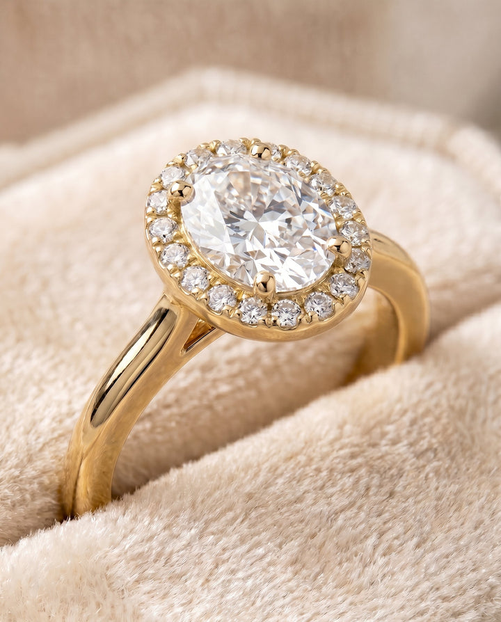 Kate Select Classic French Pave Halo Oval in 18K Yellow Gold – view 4