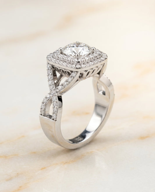 Macy Select Twist Double Halo in 14K White Gold – view 1