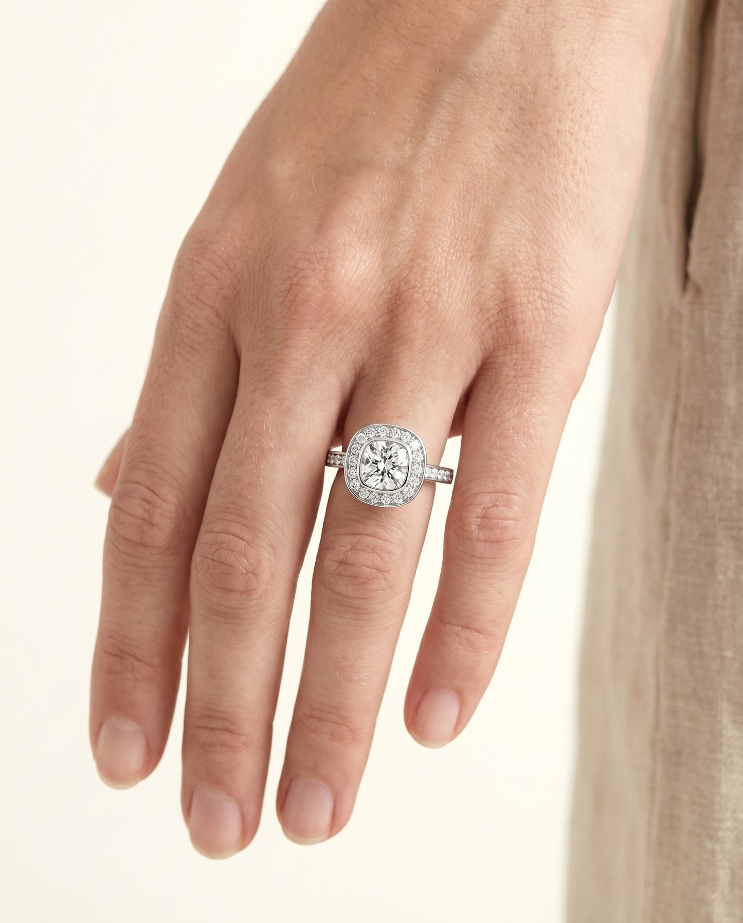 Marcia Select Bezel Halo Channel Band Cushion in Platinum – view 5