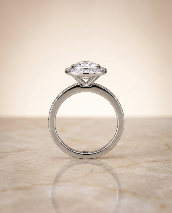 Marcia Select Bezel Halo Channel Band Cushion in Platinum – view 6