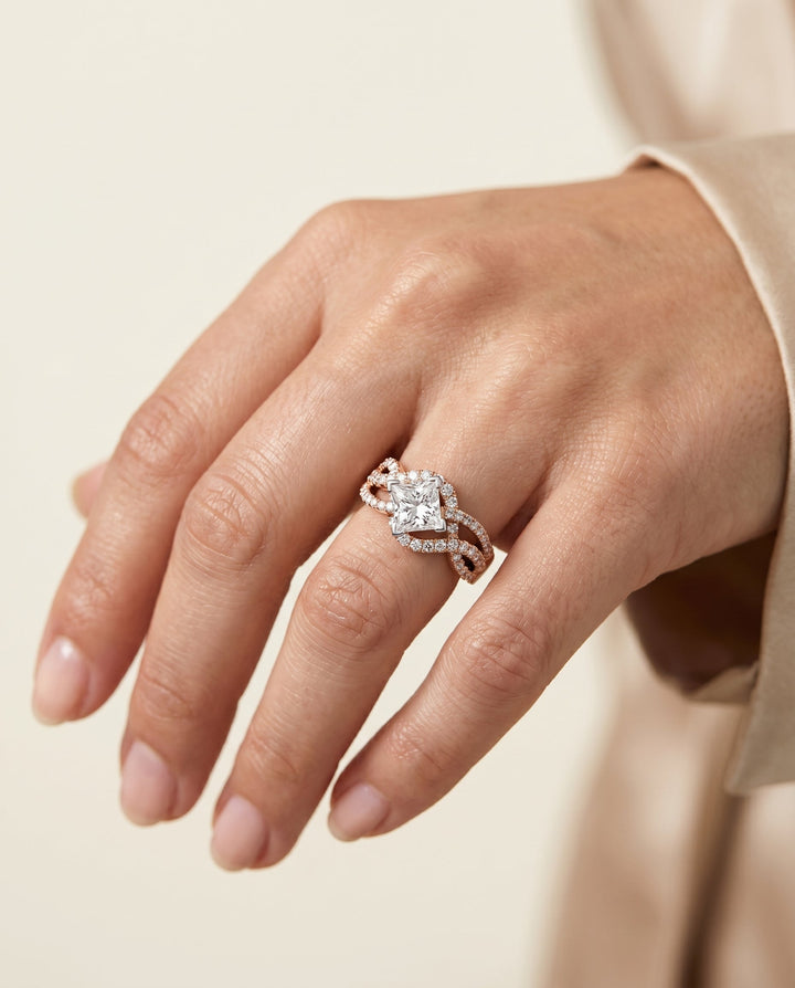 Marguerite Select Bypass Twist Pave Swirl Princess Cut Solitaire in 14K Rose Gol – view 3