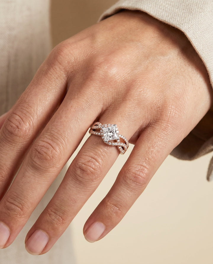 Marguerite Select Bypass Twist Pave Swirl Princess Cut Solitaire in 14K Rose Gol – view 5