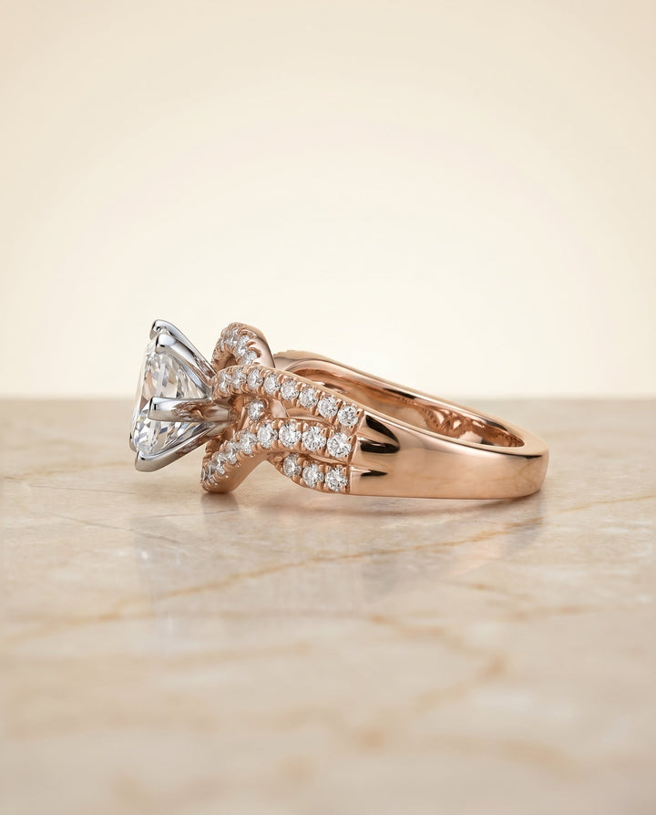 Marguerite Select Bypass Twist Pave Swirl Princess Cut Solitaire in 14K Rose Gol – view 6