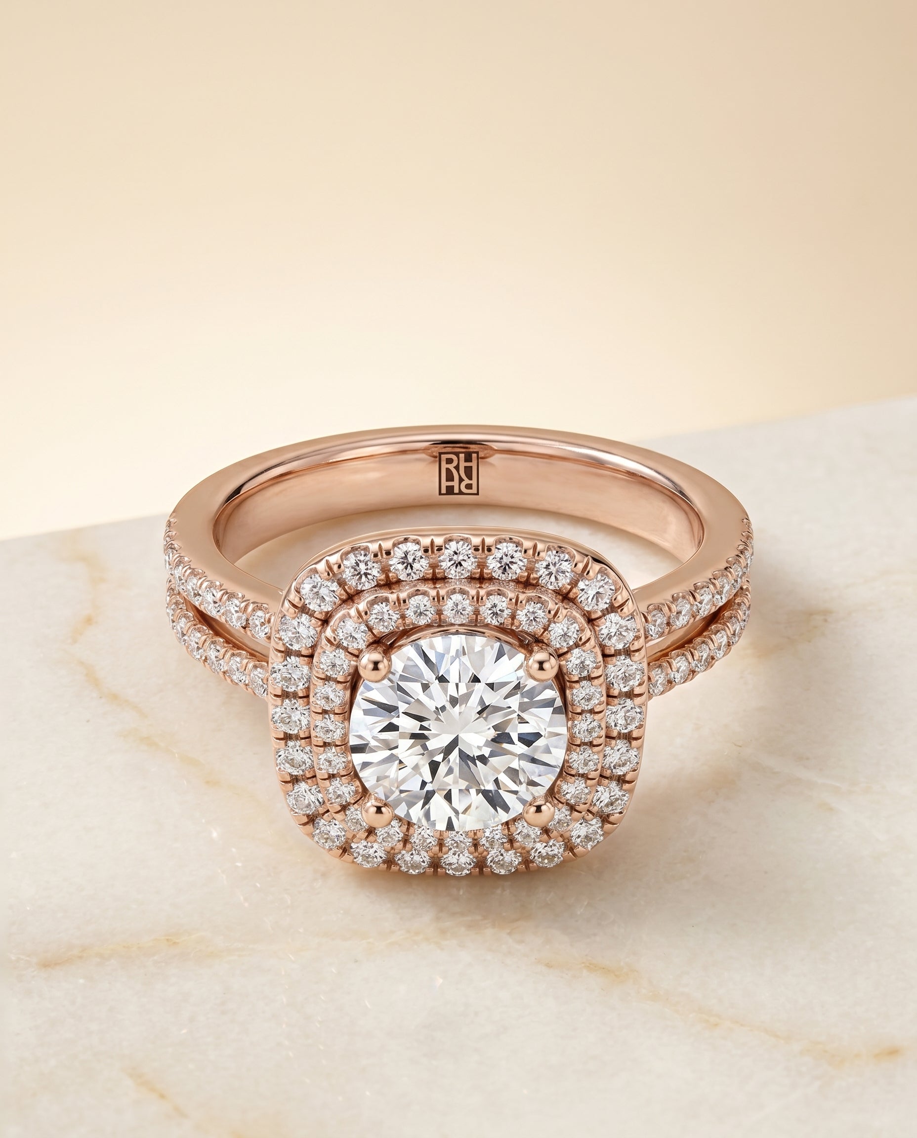 Maria Select Linear Double Row Halo in 14K Rose Gold – view 1
