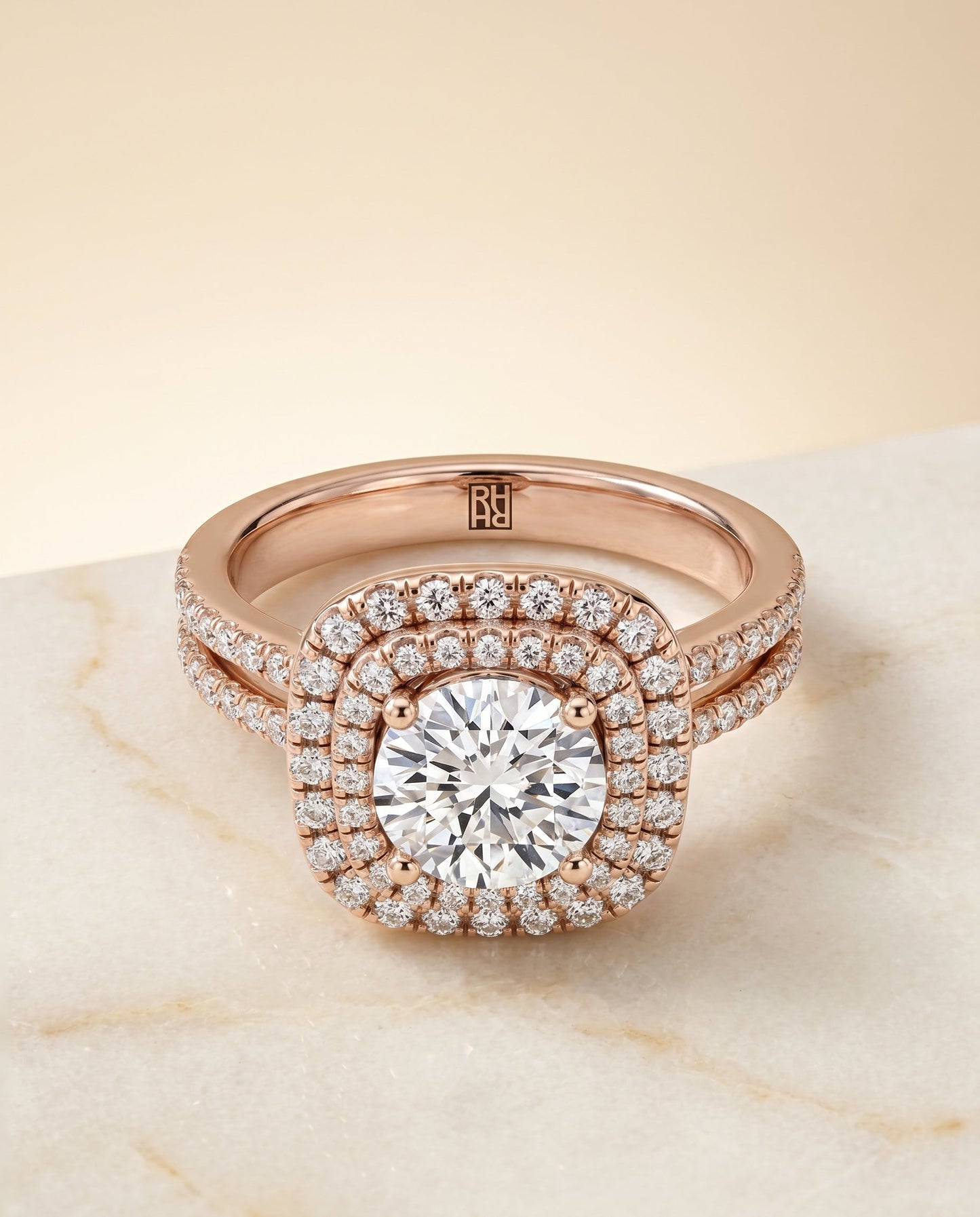 Maria Select Linear Double Row Halo in 14K Rose Gold – view 1