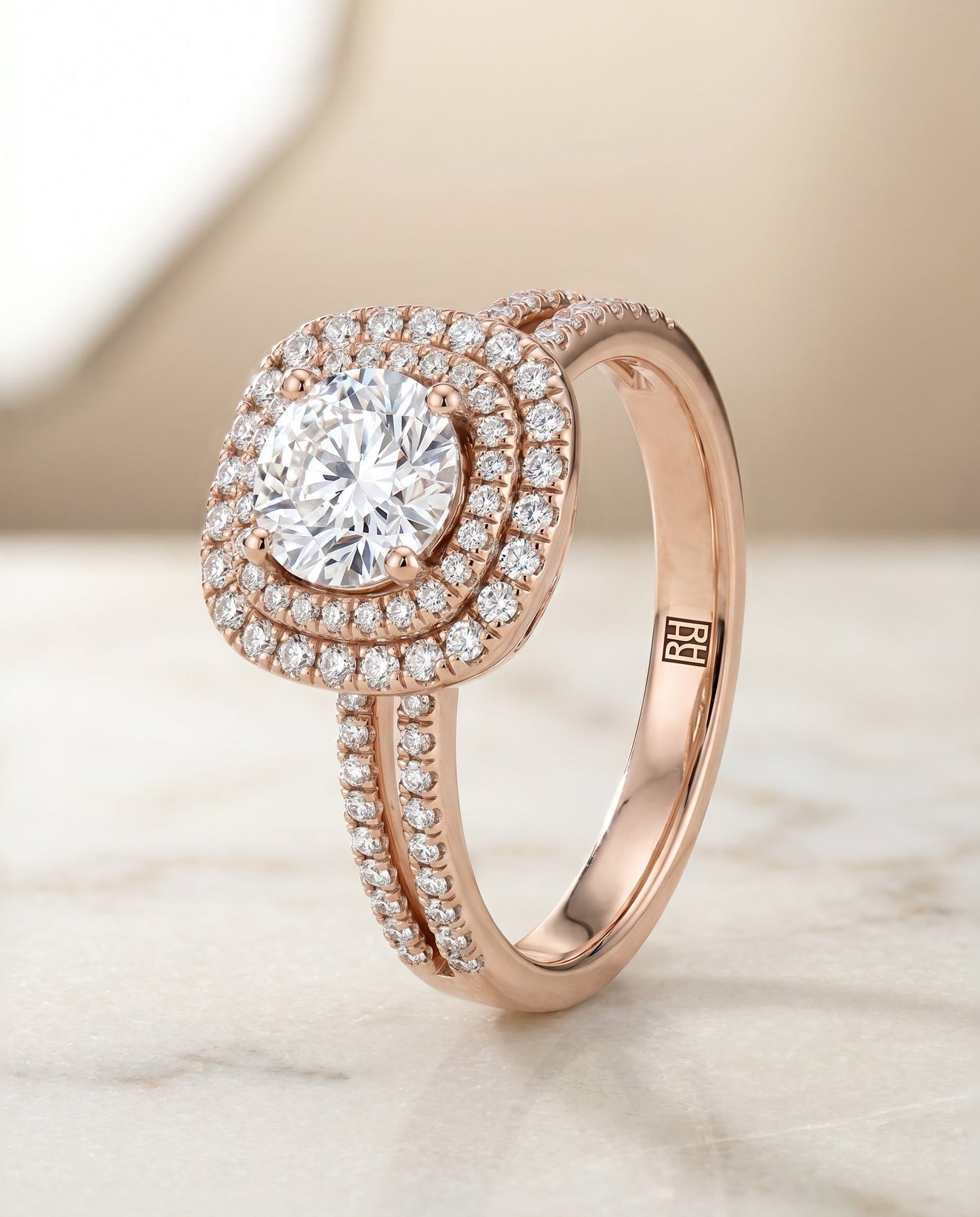 Maria Select Linear Double Row Halo in 14K Rose Gold – view 6