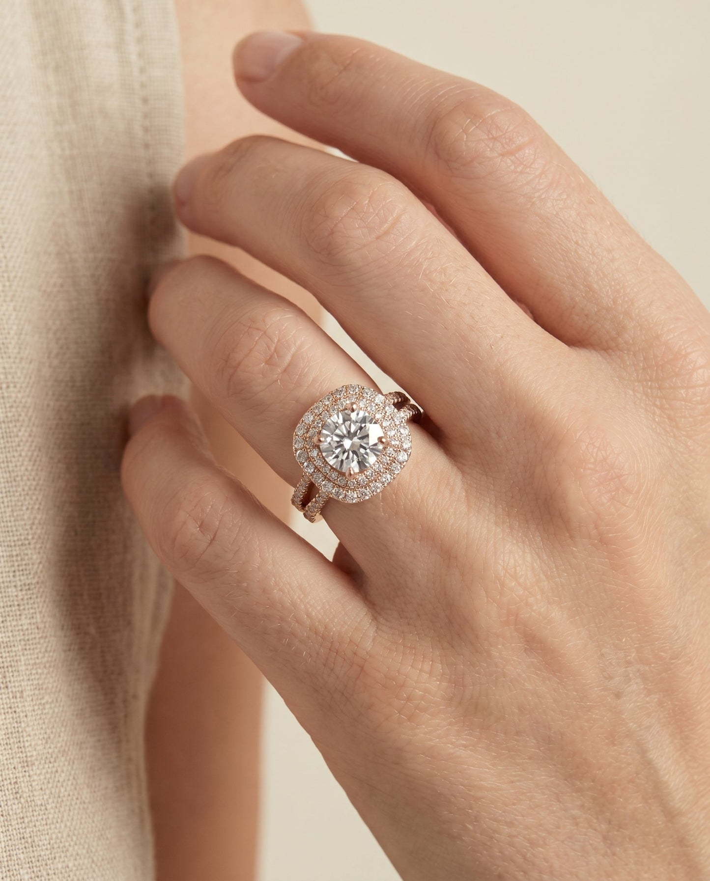 Maria Select Linear Double Row Halo in 14K Rose Gold – view 3