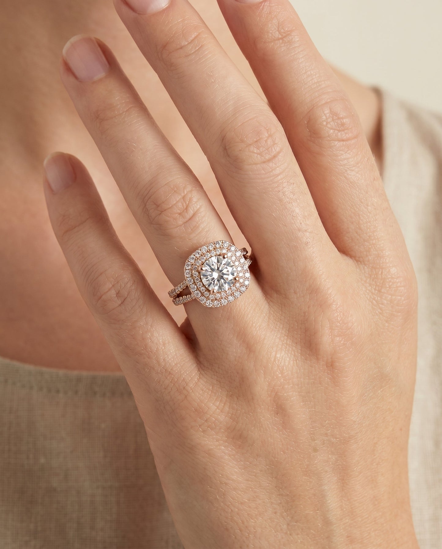 Maria Select Linear Double Row Halo in 14K Rose Gold – view 5