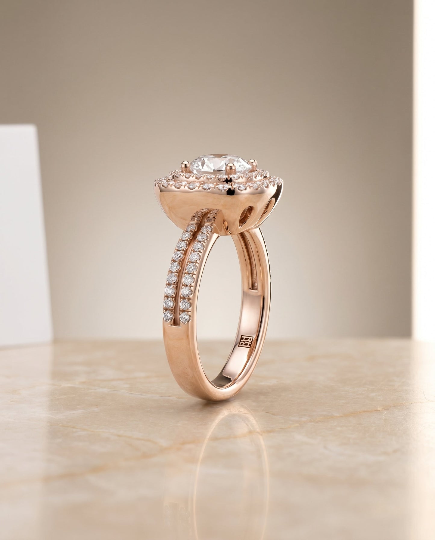 Maria Select Linear Double Row Halo in 14K Rose Gold – view 2