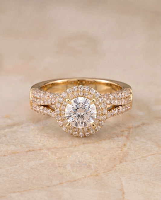 Mariah Select Three Tier Halo Crown Oval in 18K Yellow Gold – view 1