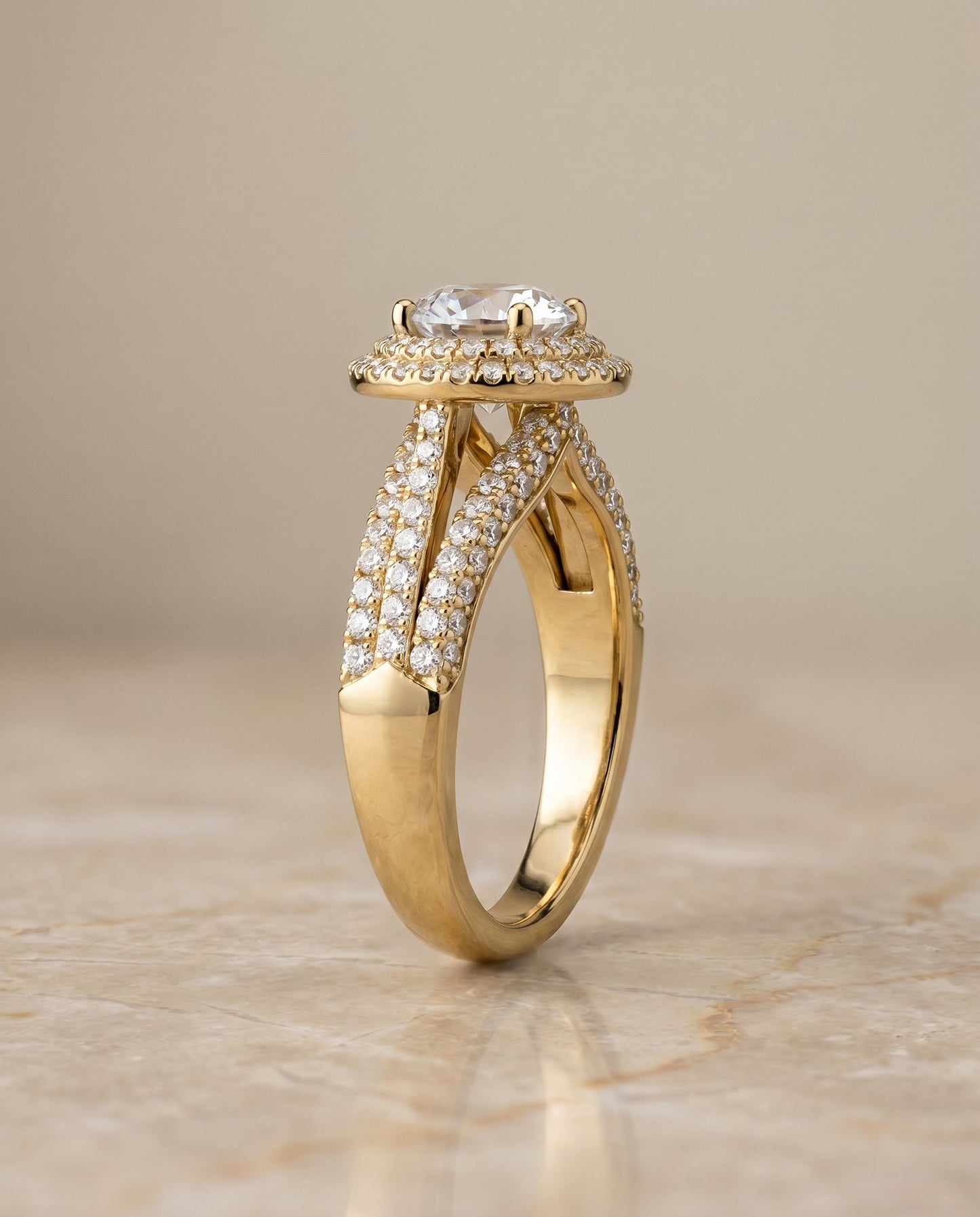 Mariah Select Three Tier Halo Crown Oval in 18K Yellow Gold – view 2