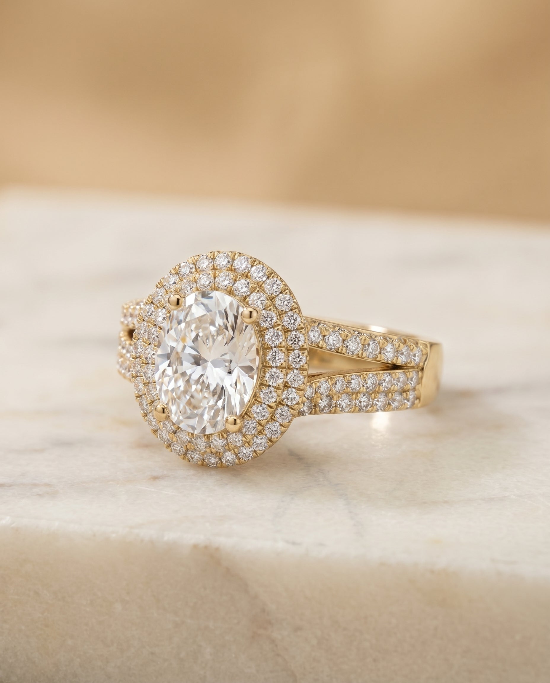 The Mariah Pavé Halo Engagement Ring Setting for Oval Diamonds in 18K Yellow Gold | RockHer