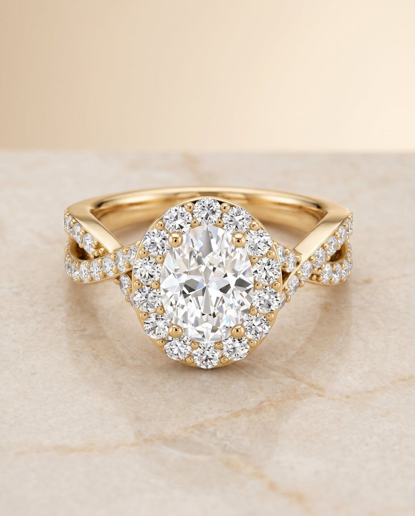 Melody Select Twisted Lattice Halo Oval in 18K Yellow Gold – view 1