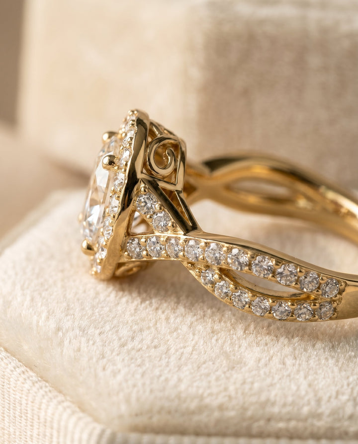 Melody Select Twisted Lattice Halo Oval in 14K Yellow Gold – view 4