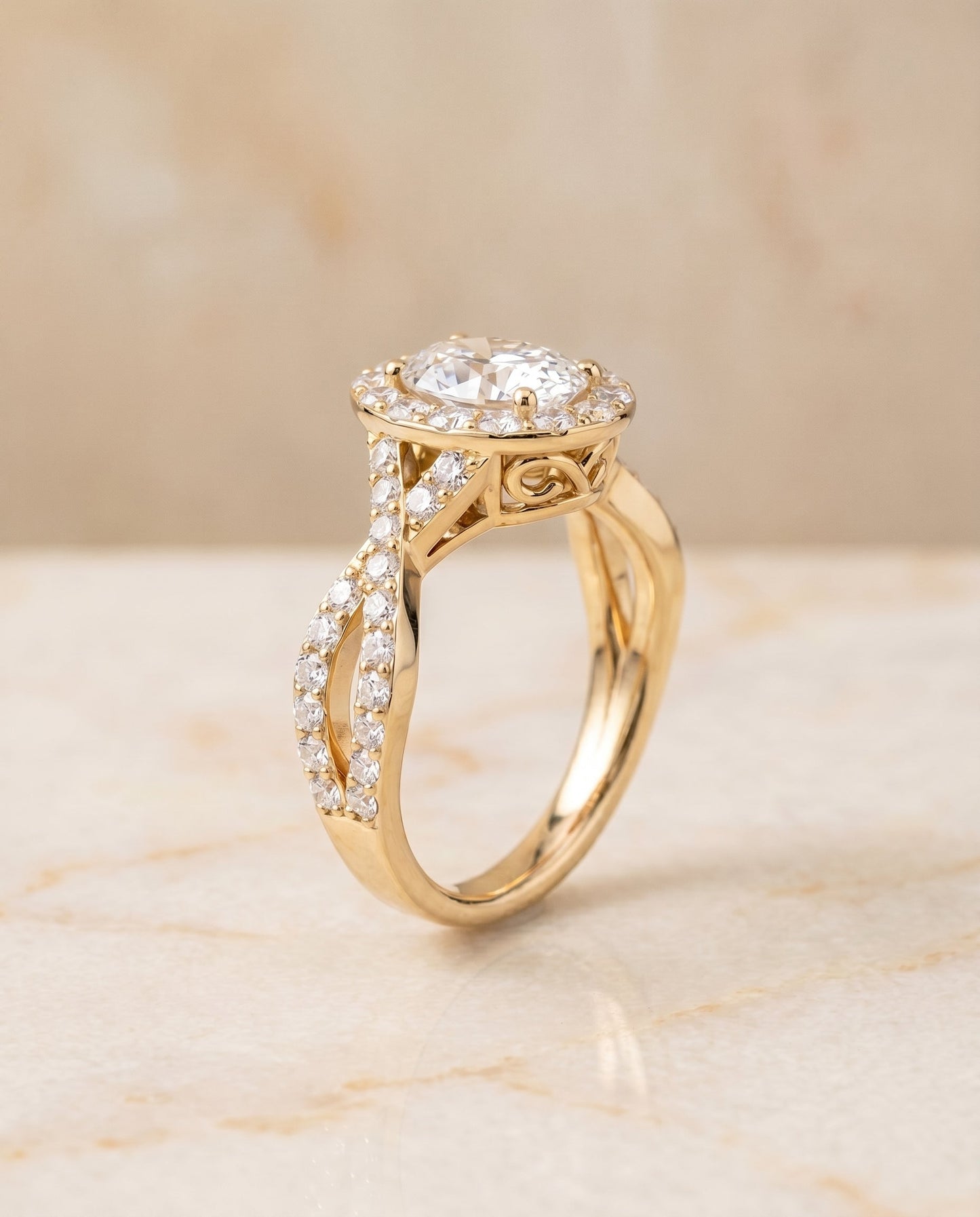 Melody Select Twisted Lattice Halo Oval in 18K Yellow Gold – view 2