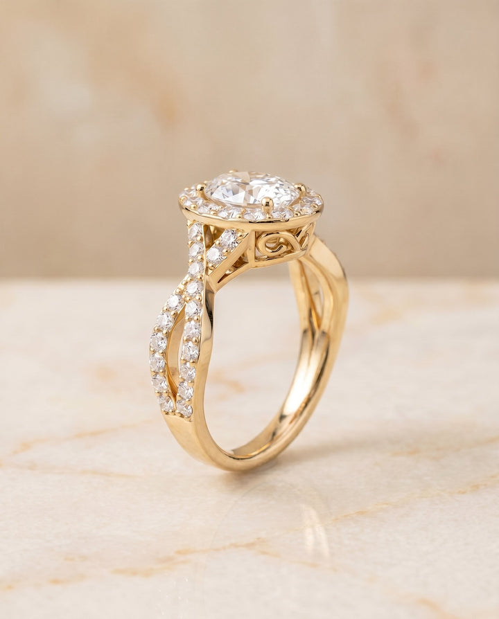 Melody Select Twisted Lattice Halo Oval in 18K Yellow Gold – view 2