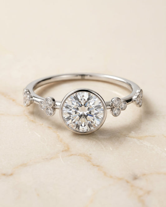 Miley Select Clover Bezel Accent Solitaire in Platinum – view 1