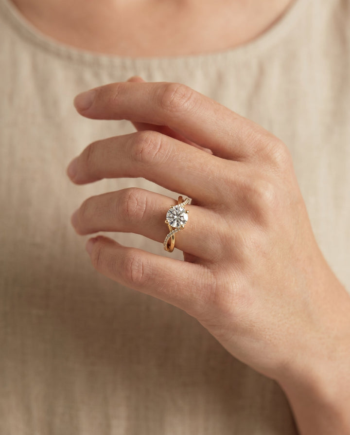 Round Brilliant, Bypass Pavé Twist, in 18K Yellow Gold, pave setting – lifestyle shot | RockHer