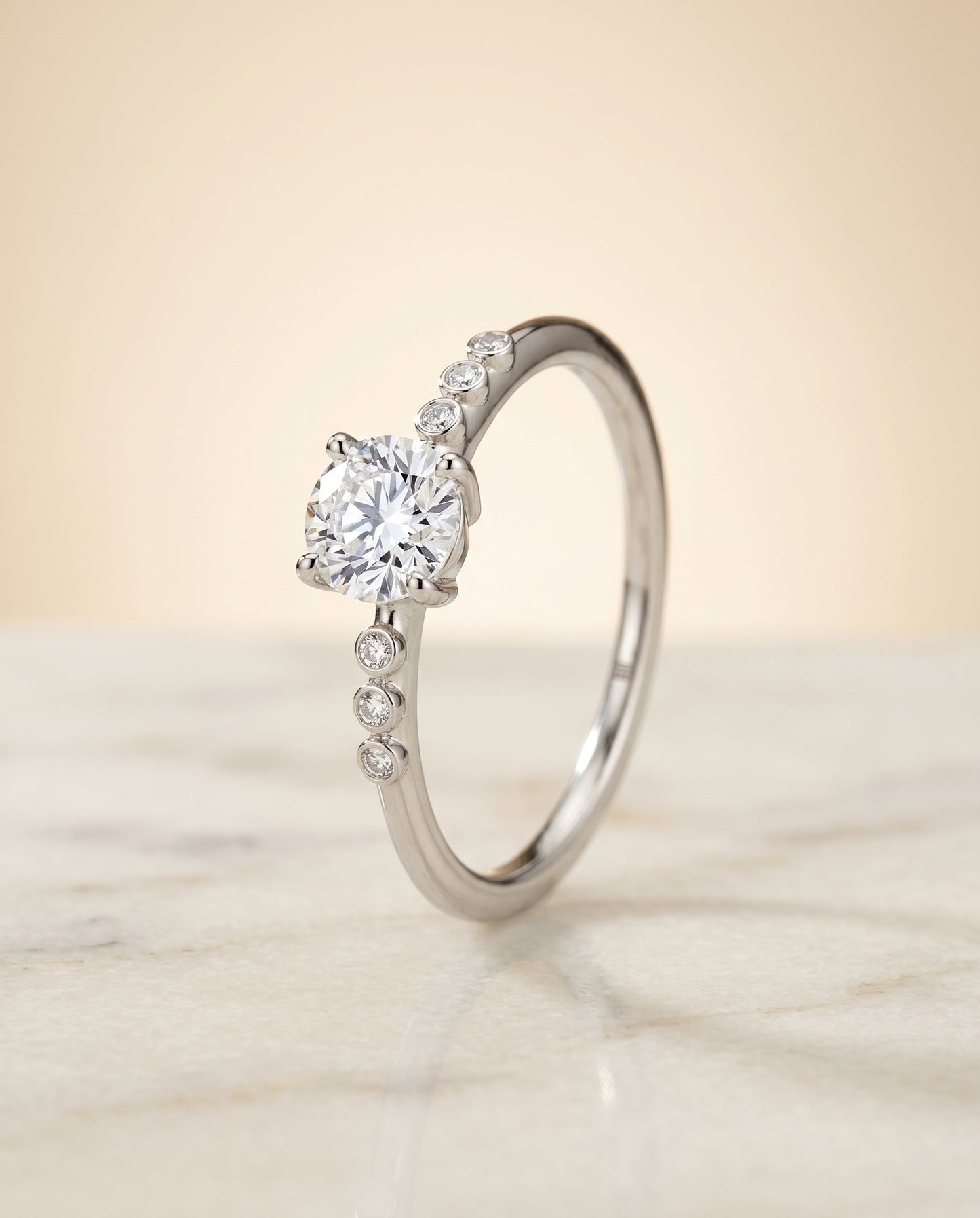 Peggy Select Bezel Accent Solitaire Emerald Cut in 18K White Gold – view 2