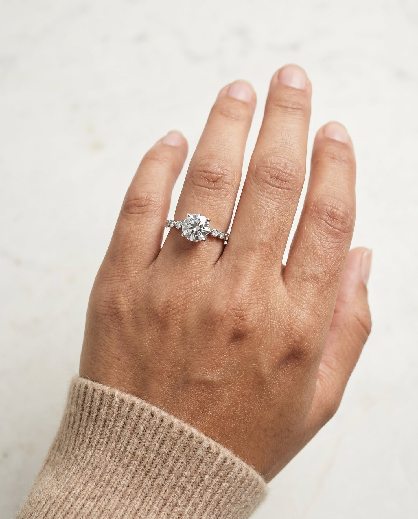 Peggy Select Bezel Accent Solitaire Emerald Cut in 18K White Gold – view 5