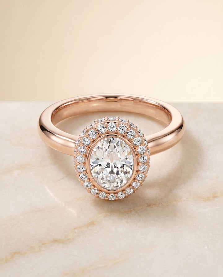 ตัวเรือนแหวนหมั้นเพชร Piper ทรงรี ฝังหุ้มขอบ ทองคำชมพู 14K จาก RockHer