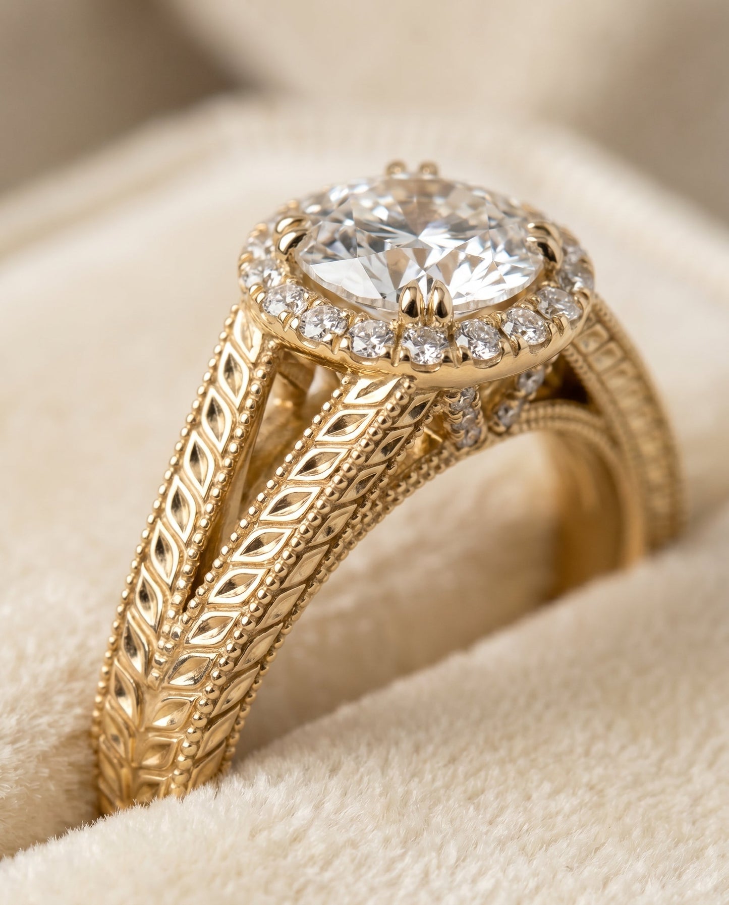 The Ramona Pavé Halo Engagement Ring Setting for Round Diamonds in 18K Yellow Gold