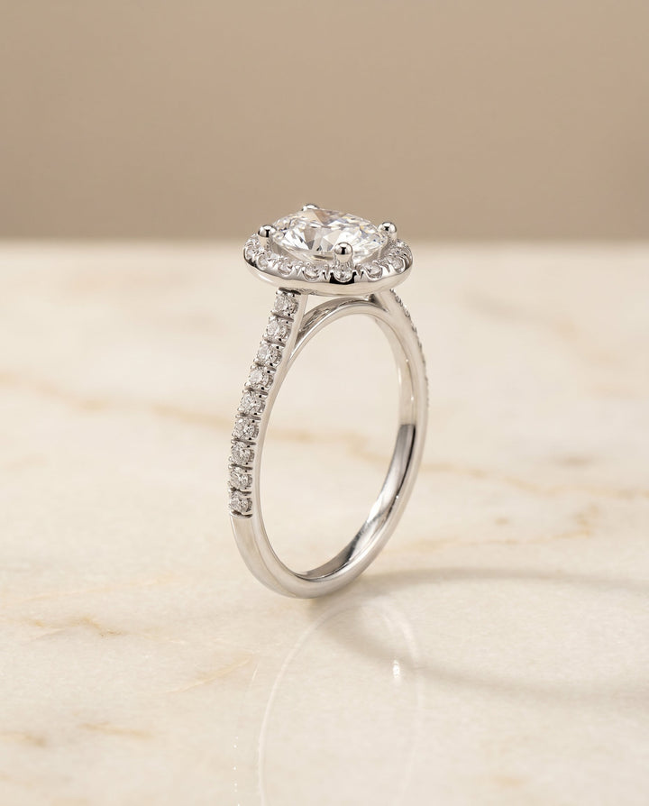 Sade Select Classic French Pave Halo Linear Oval in Platinum – view 2