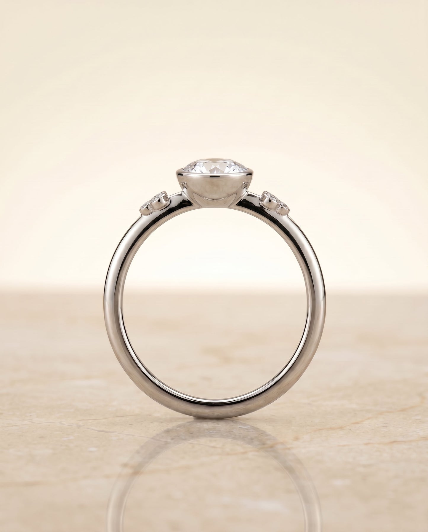 Selena Select Plat Bezel Set Round Engagement Ring With 6 Clover Bezel Set Round – view 5