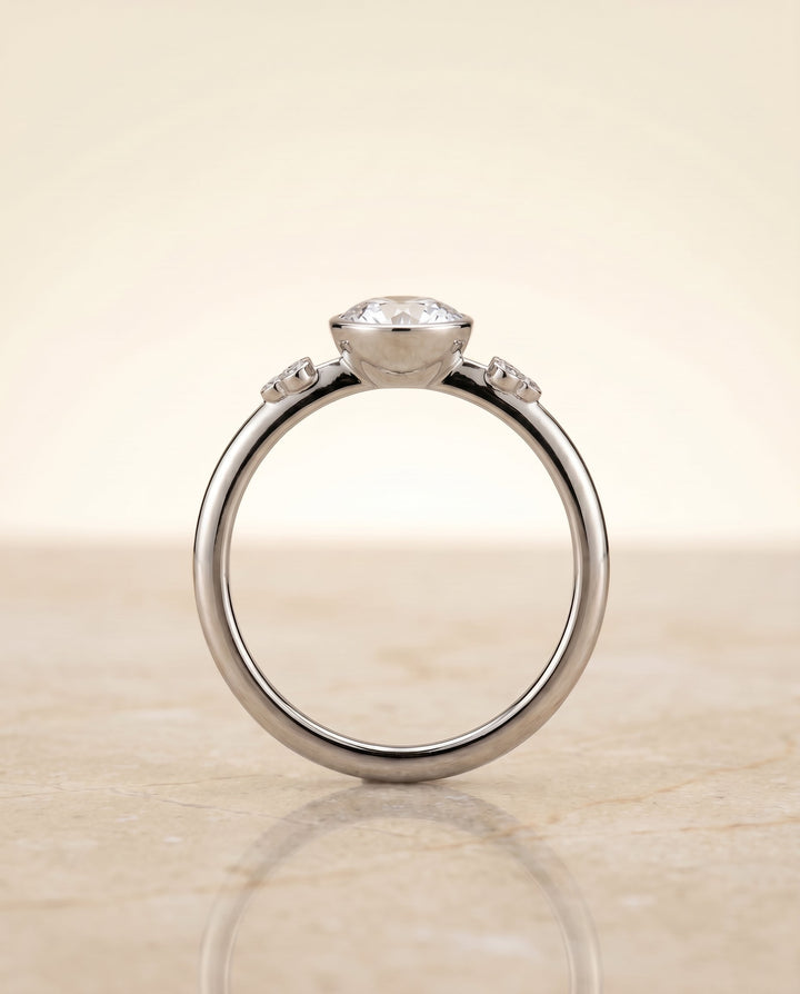 Selena Select Plat Bezel Set Round Engagement Ring With 6 Clover Bezel Set Round – view 5