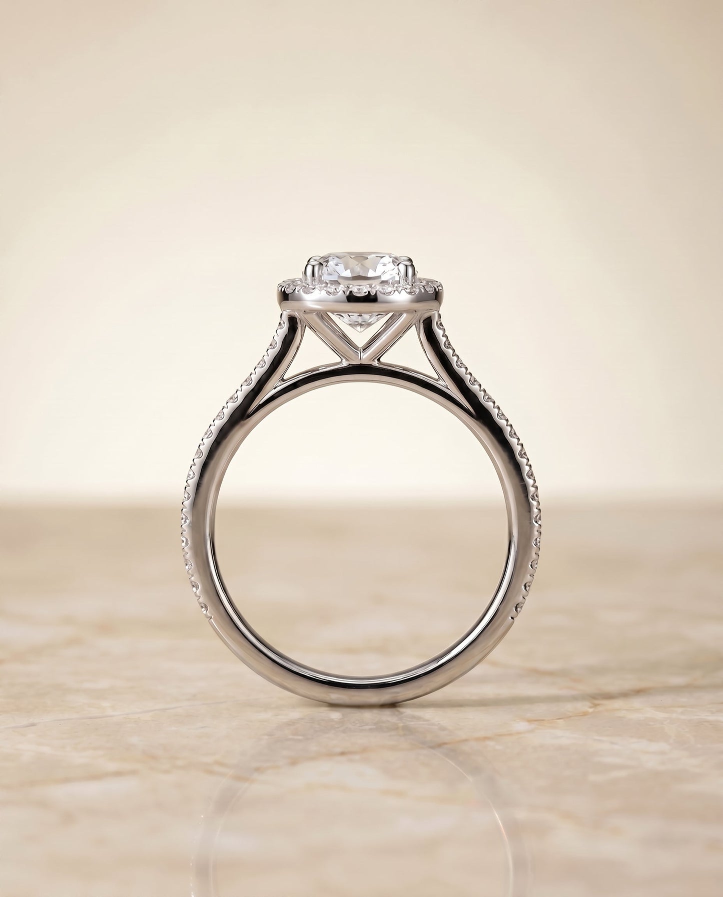 Sonata Select Graduated Shank Pave Halo Cushion in Platinum – view 5