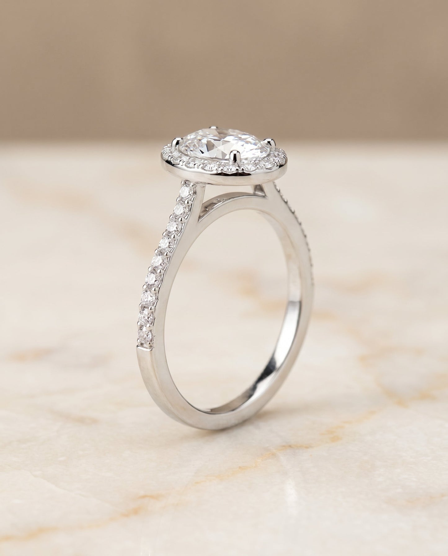 Taylor Select Classic French Pave Halo Oval in 18K White Gold – view 5