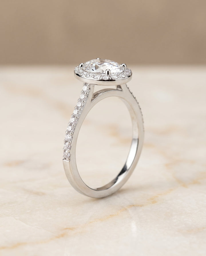 Taylor Select Classic French Pave Halo Oval in 18K White Gold – view 5