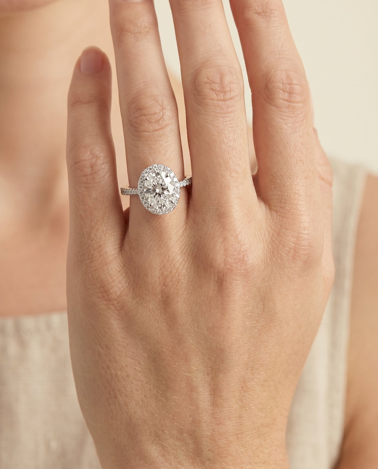 Taylor Select Classic French Pave Halo Oval in 18K White Gold – view 3