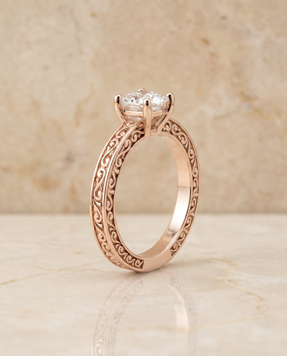 ตัวเรือนแหวนหมั้น Veronica ทรงคุชชั่น ทองคำชมพู 14K จาก RockHer