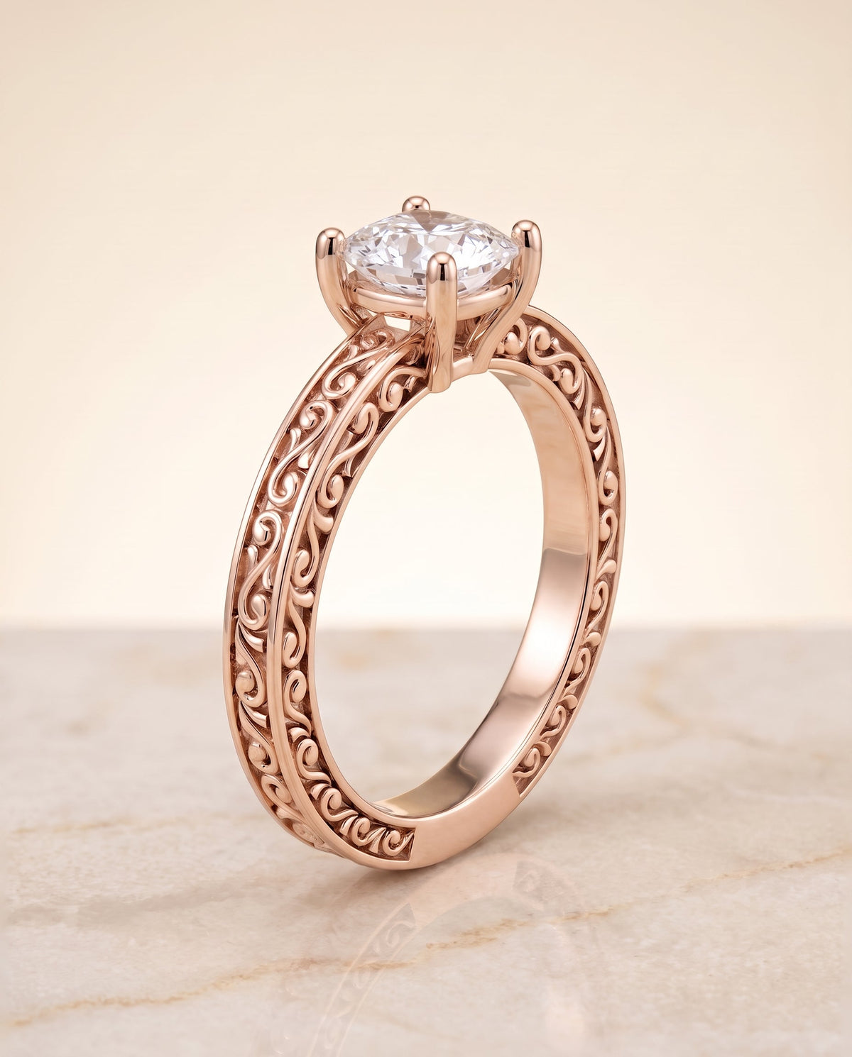 ตัวเรือนแหวนหมั้น Veronica ทรงคุชชั่น ทองคำชมพู 14K จาก RockHer