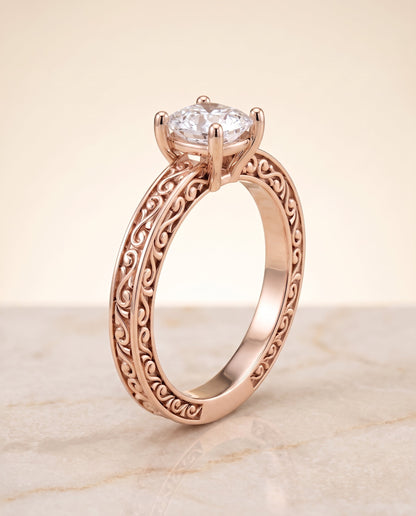 ตัวเรือนแหวนหมั้น Veronica ทรงคุชชั่น ทองคำชมพู 14K จาก RockHer