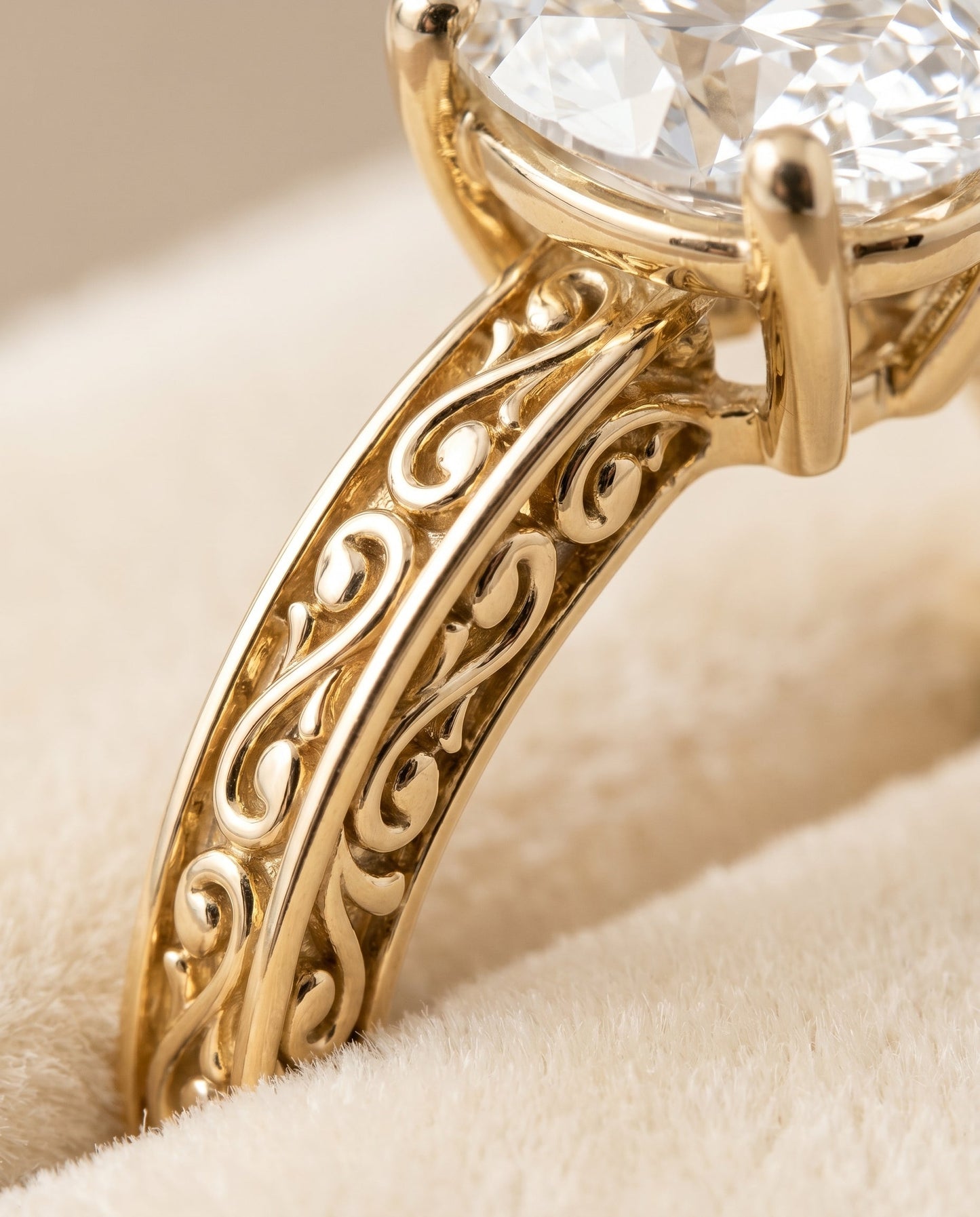 The Veronica Solitaire Engagement Ring Setting for Oval Diamonds in 18K Yellow Gold