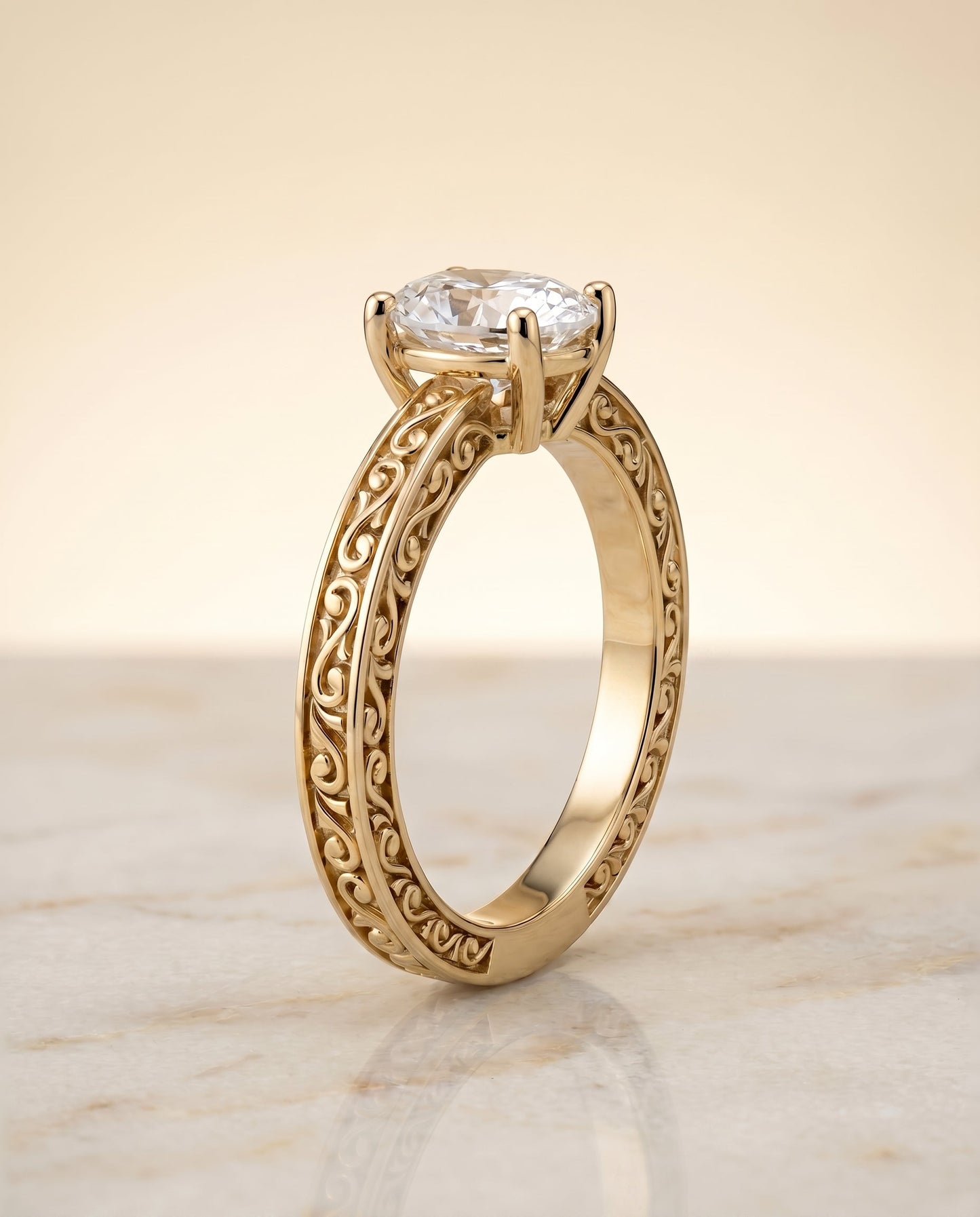 The Veronica Solitaire Engagement Ring Setting for Oval Diamonds in 18K Yellow Gold