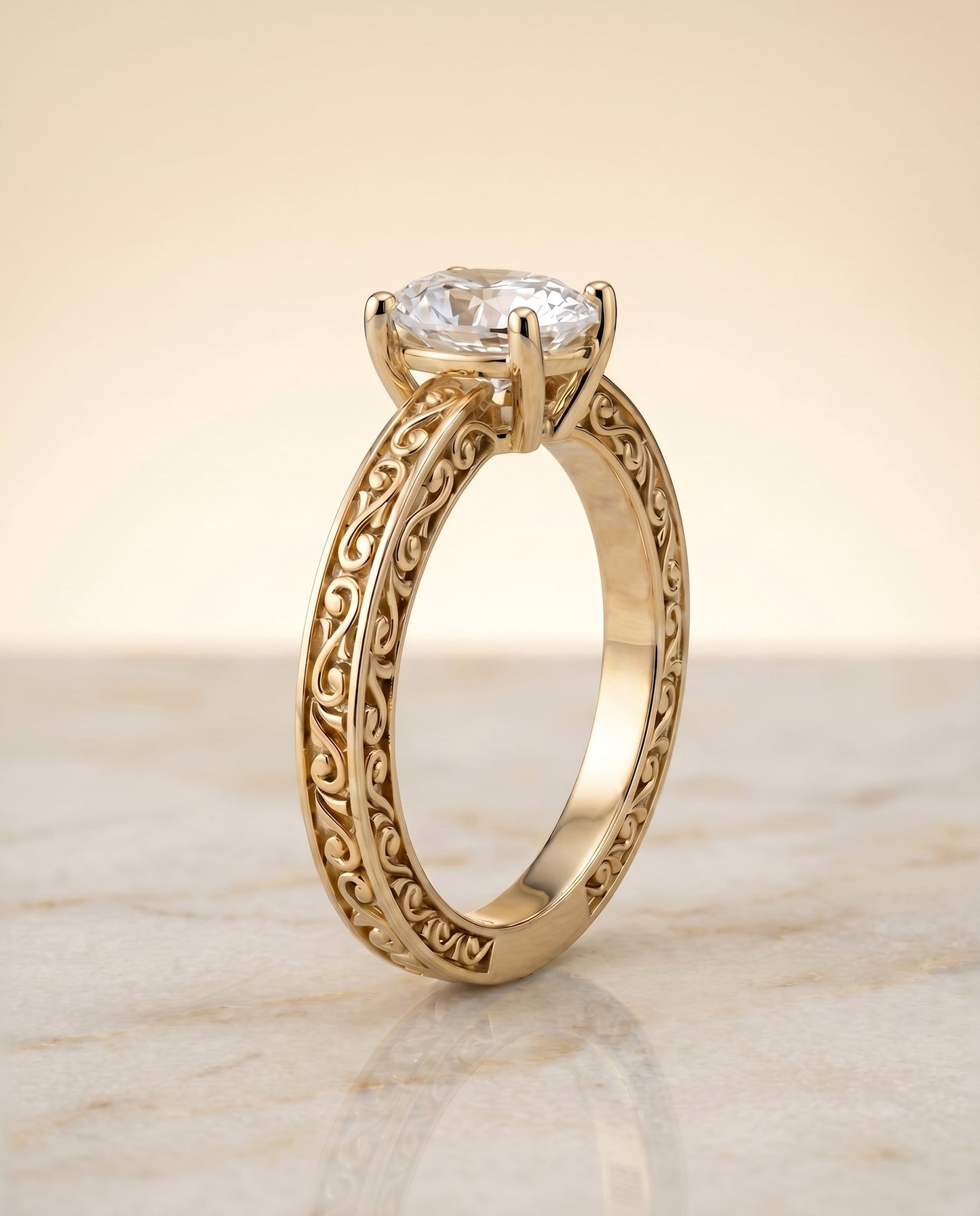 The Veronica Solitaire Engagement Ring Setting for Oval Diamonds in 18K Yellow Gold