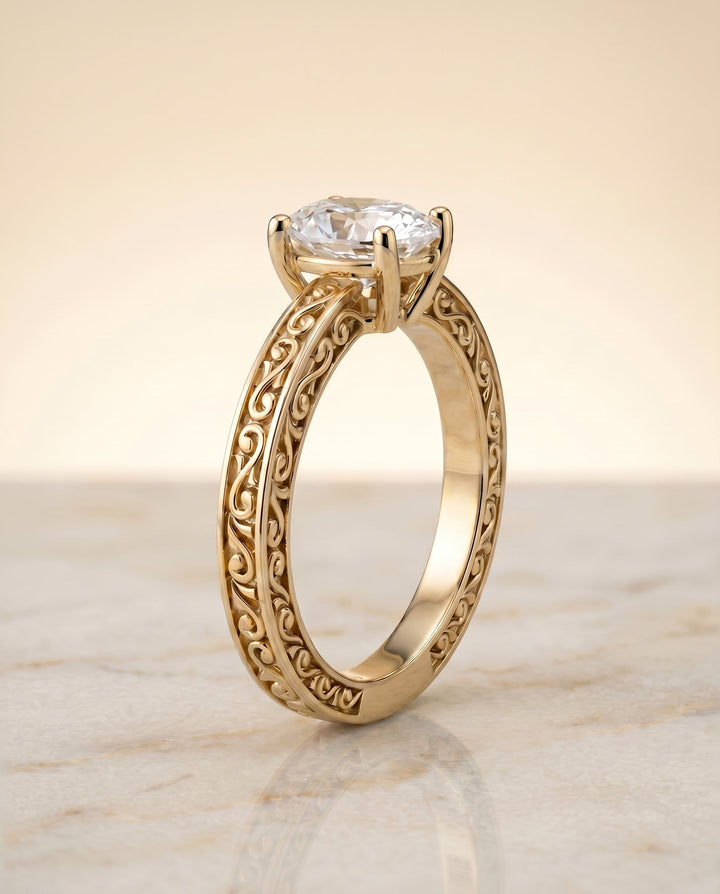 The Veronica Solitaire Engagement Ring Setting for Oval Diamonds in 18K Yellow Gold