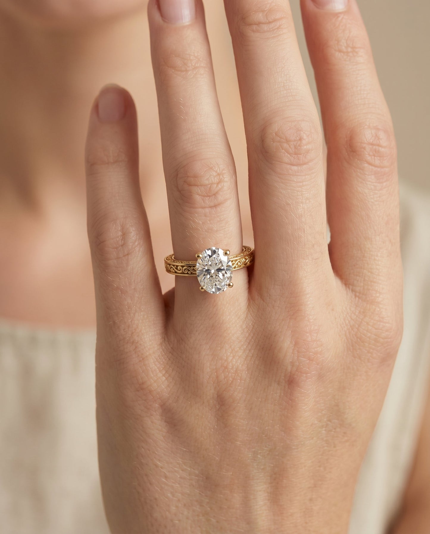 The Veronica Solitaire Engagement Ring Setting for Oval Diamonds in 18K Yellow Gold