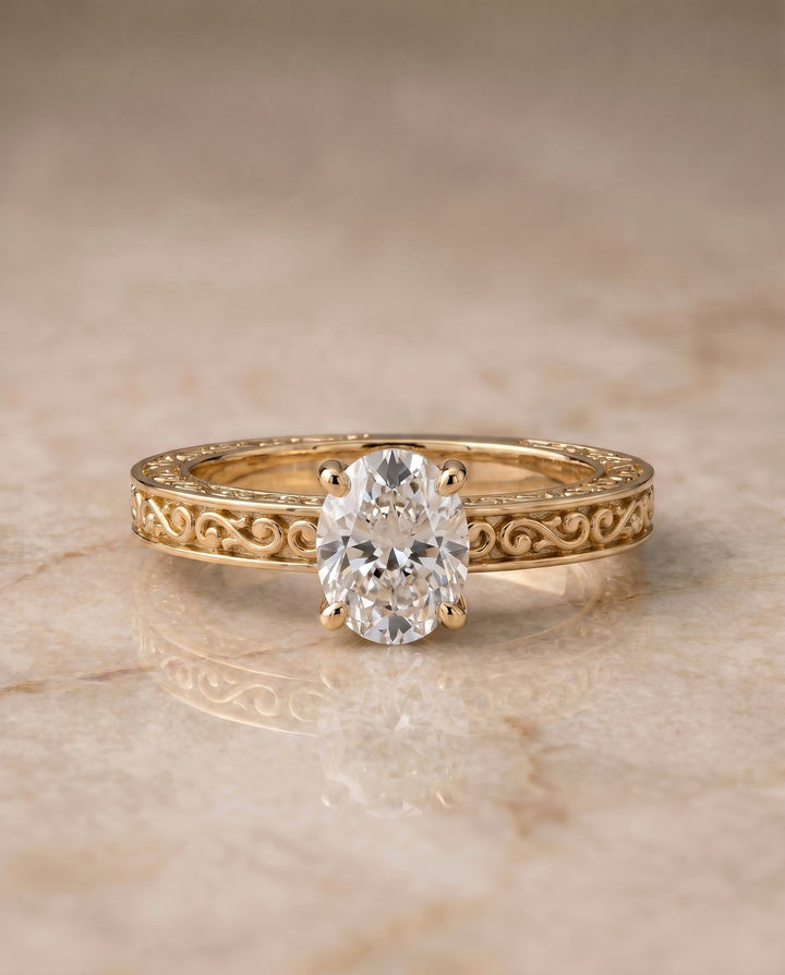 ตัวเรือนแหวนหมั้น Veronica ทรงรี ทองคำเหลือง 18K จาก RockHer