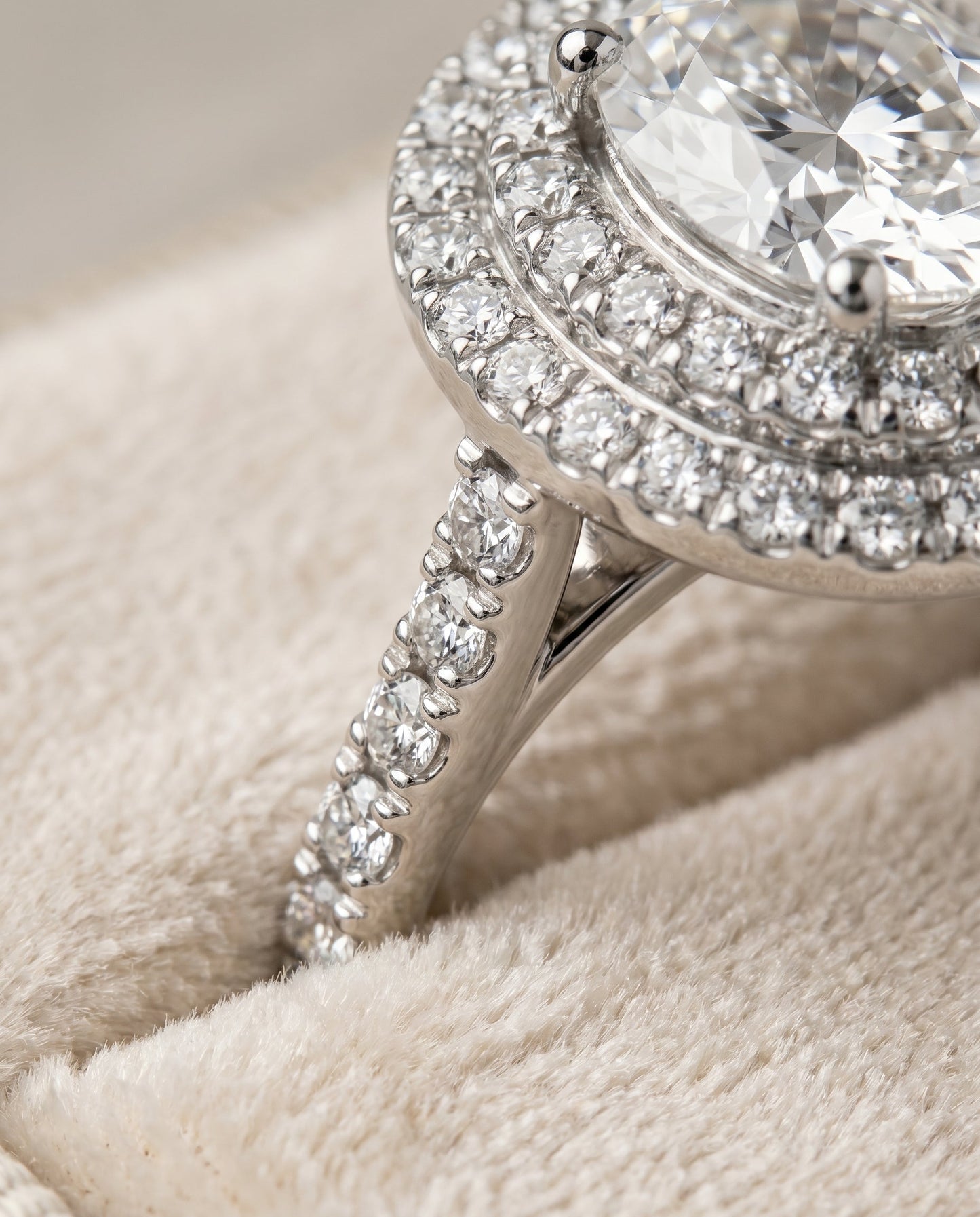 Whitney Select Double Pave Halo Linear Band Oval in 18K White Gold – view 4