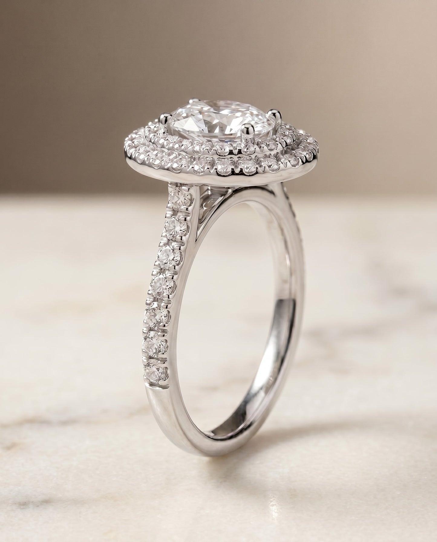 Whitney Select Double Pave Halo Linear Band Oval in 18K White Gold – view 2