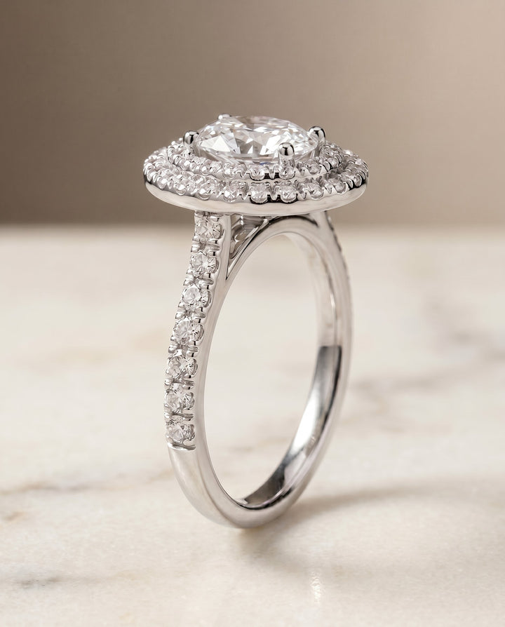 Whitney Select Double Pave Halo Linear Band Oval in Platinum – view 2