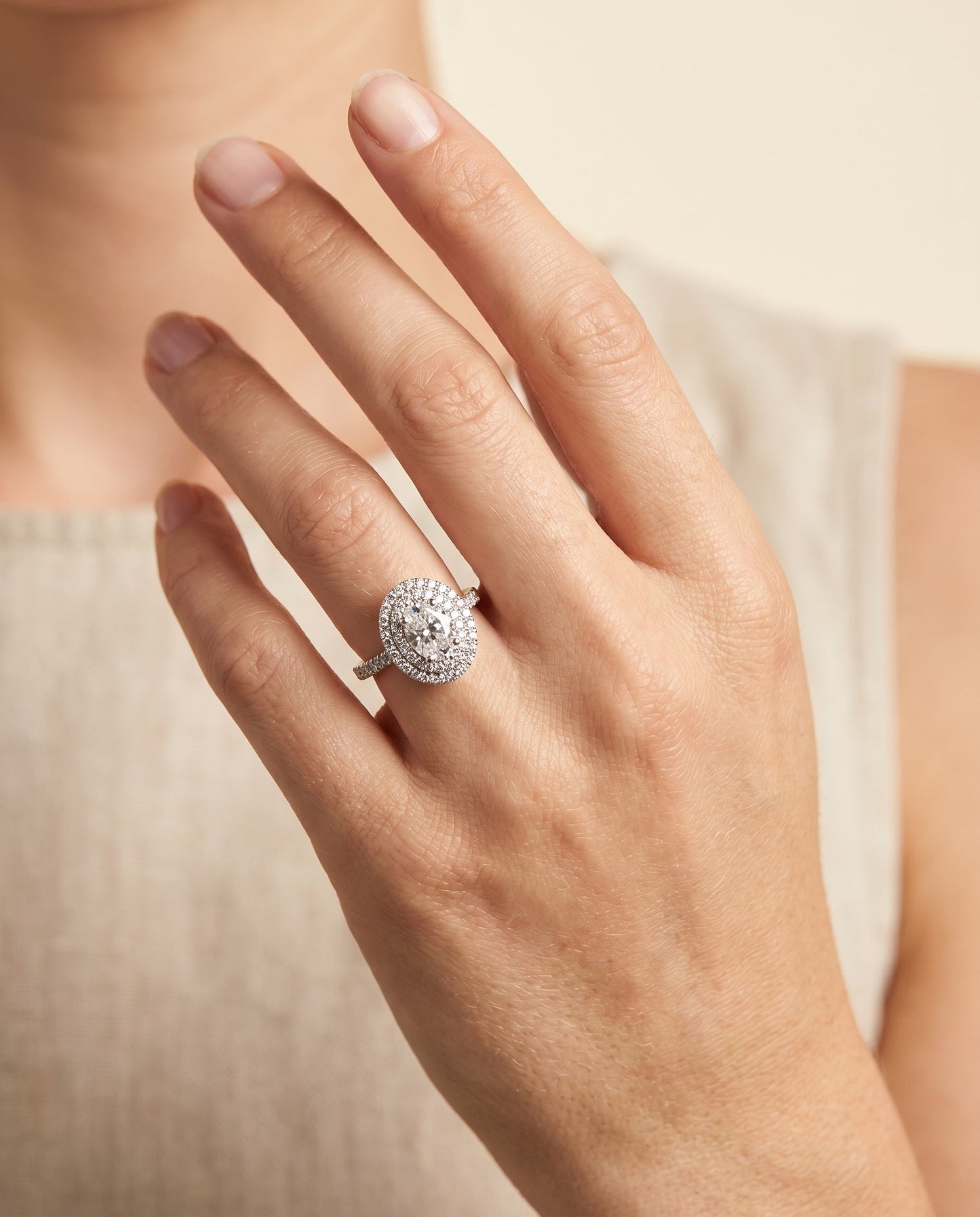Whitney Select Double Pave Halo Linear Band Oval in Platinum – view 3