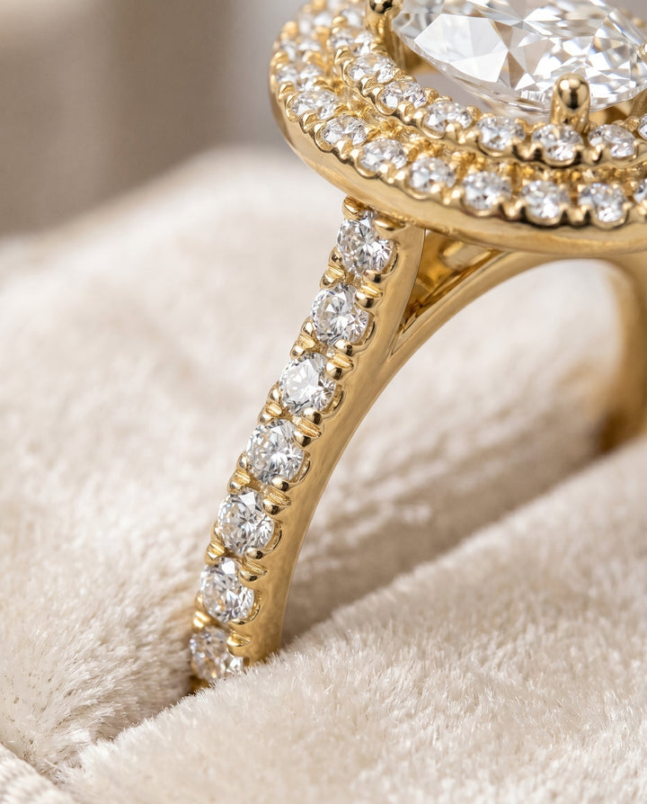 Whitney Select Double Pave Halo Linear Band Oval in 18K Yellow Gold – view 4